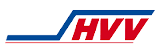 Logo des HVV (Hamburger Verkehrsverbund). Die Buchstaben HVV sind in kräftigem Rot dargestellt und werden von einer stilisierten, geschwungenen Linie in Blau überragt, die eine Dachform oder einen Streckenverlauf andeutet.