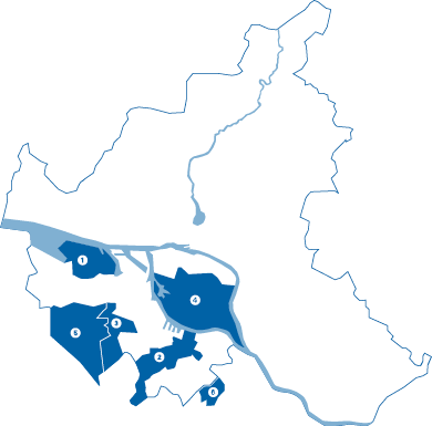 Karte der Stadt Hamburg mit Lage der Stadtteile